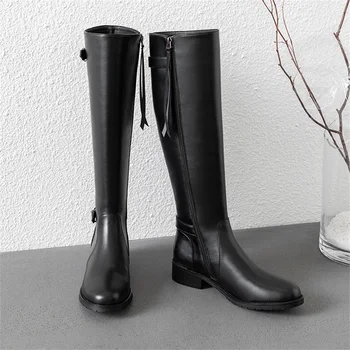 

Long boots high quality material knight boots 3.5CM thick heel round toe 2019 autumn and winter fashion shoes women's boots