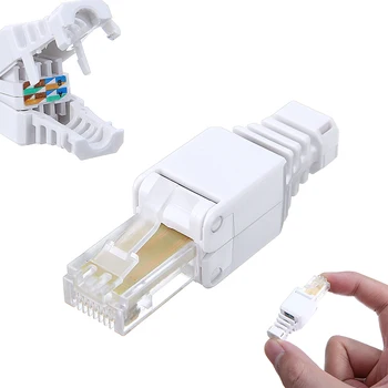 

RJ45 CAT6 Ethernet Cable Connector Plug Toolless Suitable for POE Application CCTV Network RJ-45 Crystal Heads Accessories