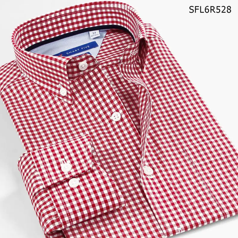 SFL6R528 Red plaid Бренд Smart Five, рубашки с длинным рукавом для мужчин, хлопок, Бизнес Стиль, облегающие, длинный рукав, официальные, повседневные рубашки для мужчин,, большой размер, 5XL, 6XL - Цвет: SFL6R528 Red plaid