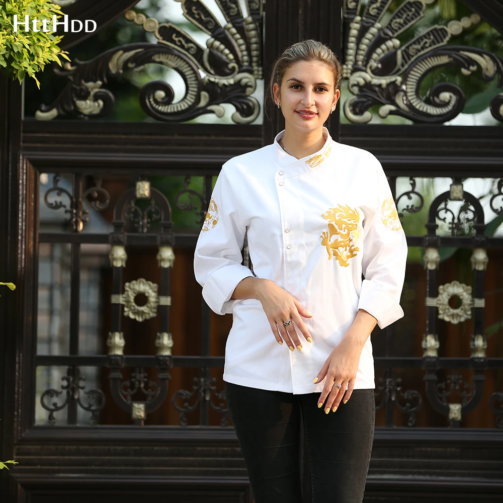 

High quality breathable unisex Dragon chef jacket shirt kitchen bakery overalls hotel restaurant chef Waiter uniform custom logo