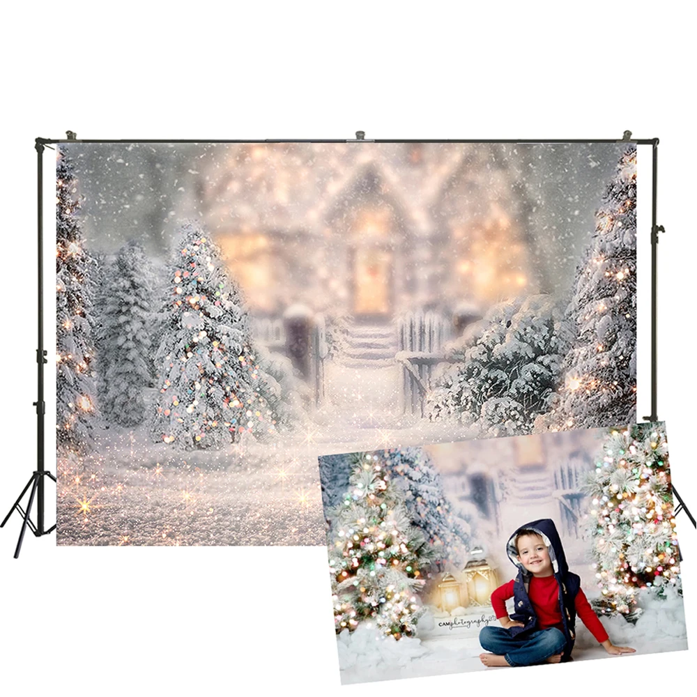 

Christmas Backdrop Tree Xmas Party Photography Backdrop warm lights glittering winter snowflake Photo Studio portrait Background
