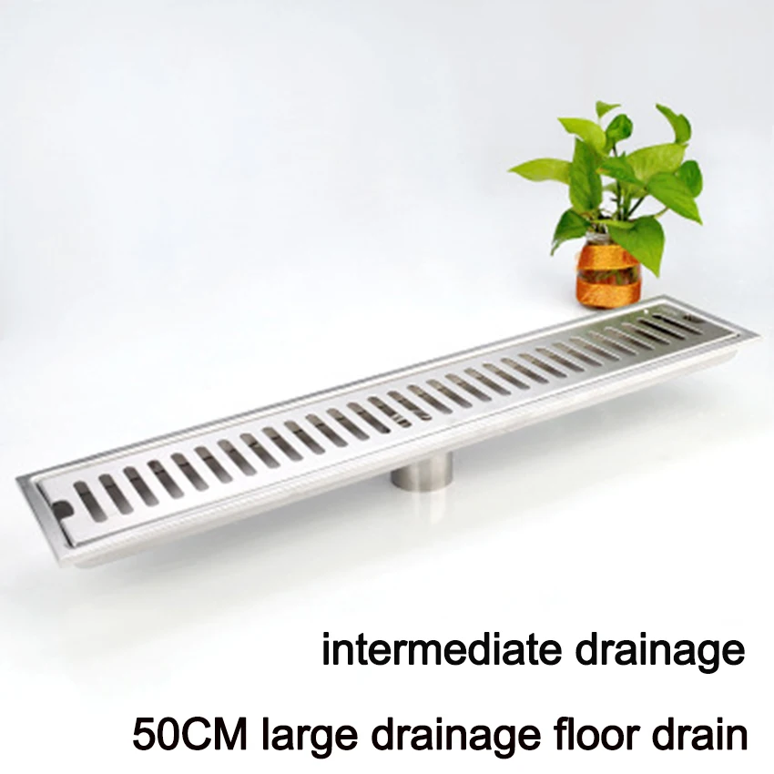 304 сток в полу из нержавеющей стали Душ сливной пол длинный дренаж квадратная Сливная крышка крыша для ванной комнаты - Цвет: 50CM-MID