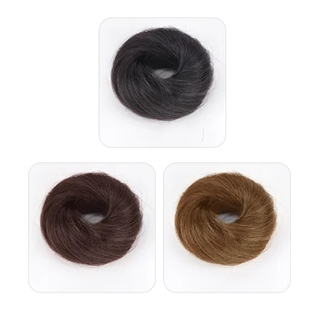 

Girls Black Brown Hair Bun Synthetic Hair Elastic Rubber Band Chignon Drawstring Donut Fake Hair 9 Colors Available