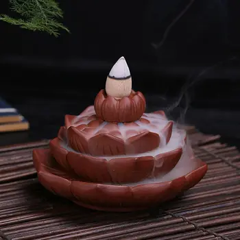 

Home Decor Ceramic Backflow Incense Holder Burner "Lotus Fountain" Free Cones