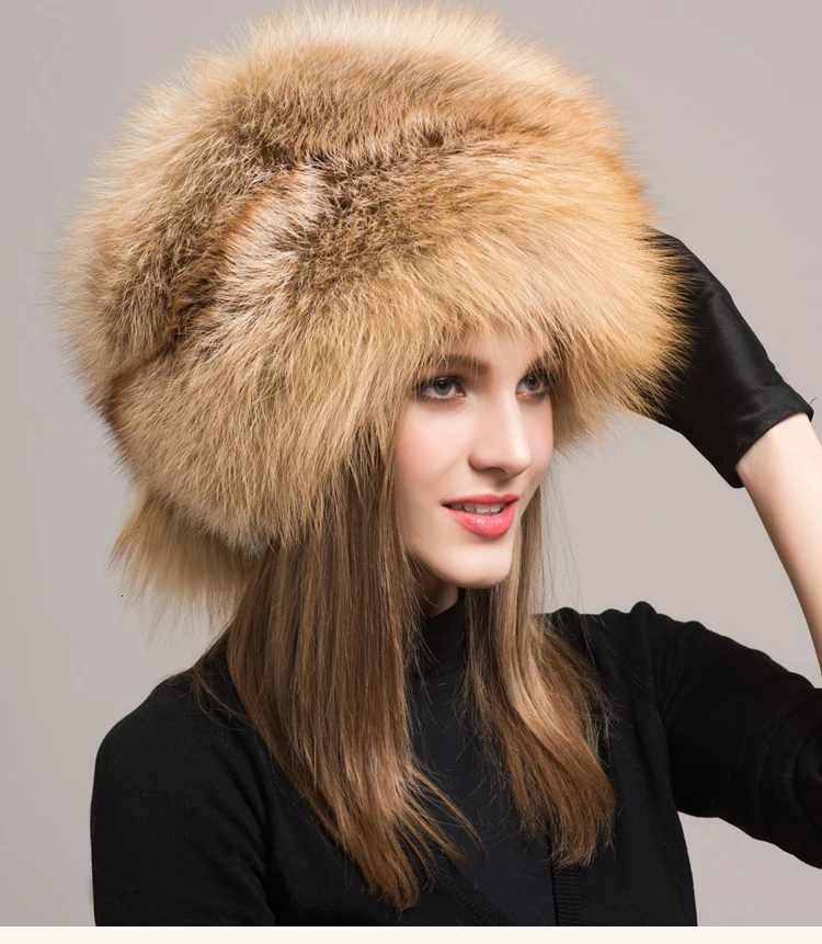 Winter Russian Natural Real Fox Fur Hat Hot Sale Women Warm Soft Quality Ear Protection Hats Real Fox Fur Bomber Cap