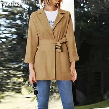 

ZANZEA 2020 Fashion Office Lady Work OL Blazers Women Solid Belted Blazers Female Turn Down Collar Coats Casual Jackets Outwear