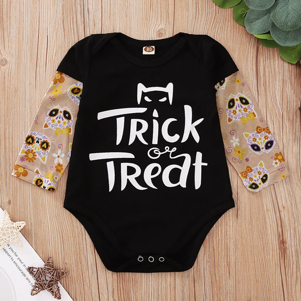 winter children clothes costume party-wear Toddler Kids Baby Boys Girls Halloween Cartoon Letter Print Romper Clothes for 6-24M