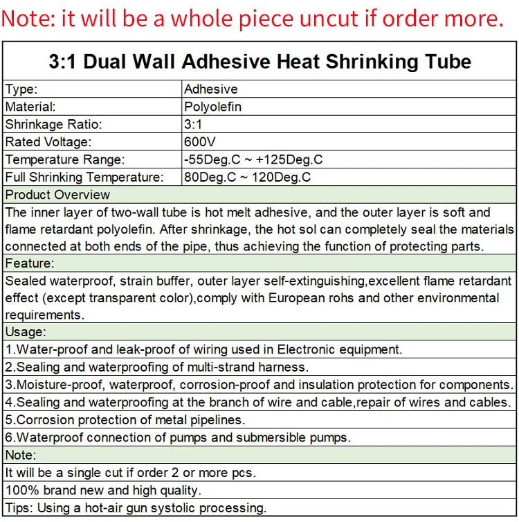 2M 1.6/2.4/3.2/4.8/6.4/7.9/9.5/12.7 mm Dual Wall Heat Shrink Tube Thick Glue 3:1 Shrinkable Tubing Adhesive Lined Wrap Wire Kit 2M 1.6/2.4/3.2/4.8/6.4/7.9/9.5/12.7 mm Dual Wall Heat Shrink Tube Thick Glue 3:1 Shrinkable Tubing Adhesive Lined Wrap Wire Kit