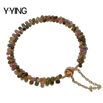 

Y·YING Natural 4mm faceted round Multi Color Tourmaline Bangle Bracelet magnet clasp for women