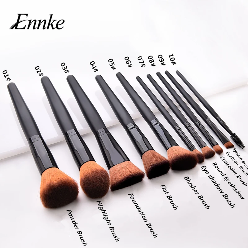 ENNKE10PCS set black and brown professional makeup brush black handle female foundation eye shadow makeup brush cosmetic tool