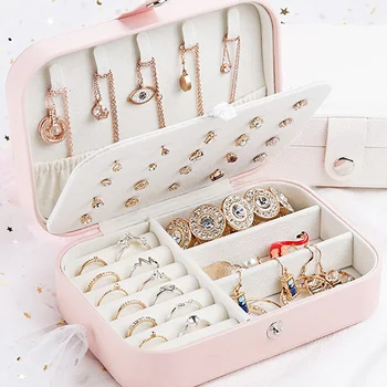 

Fashion Necklace Ring Storage Box Earrings Organizer PU Leather Jewelry Collections Gift Case Protable Travel Jewelry Holder Box