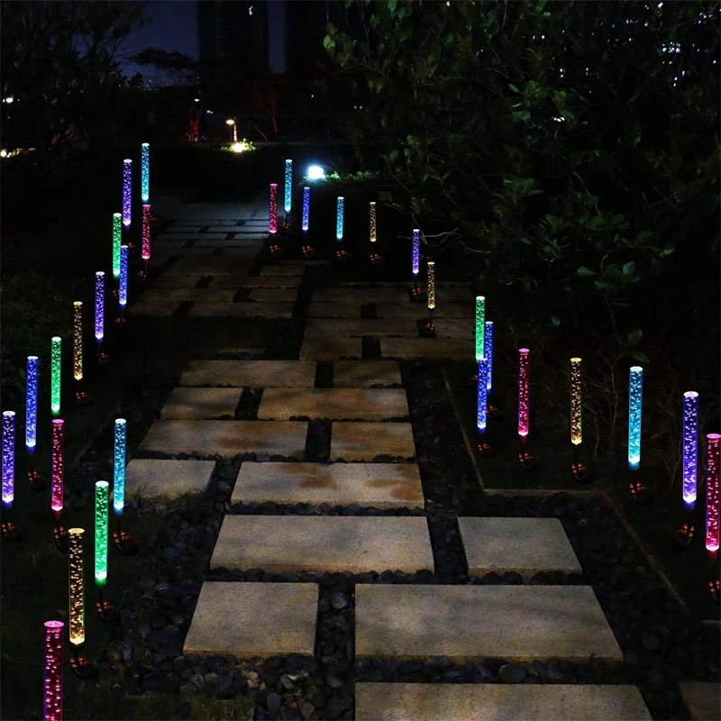 2Pcs Garden Solar Lights Outdoor Rgb Color Changing Decorative Solar Powered Bubble Tube Stakes For Yard, Garden, Backyard, Path