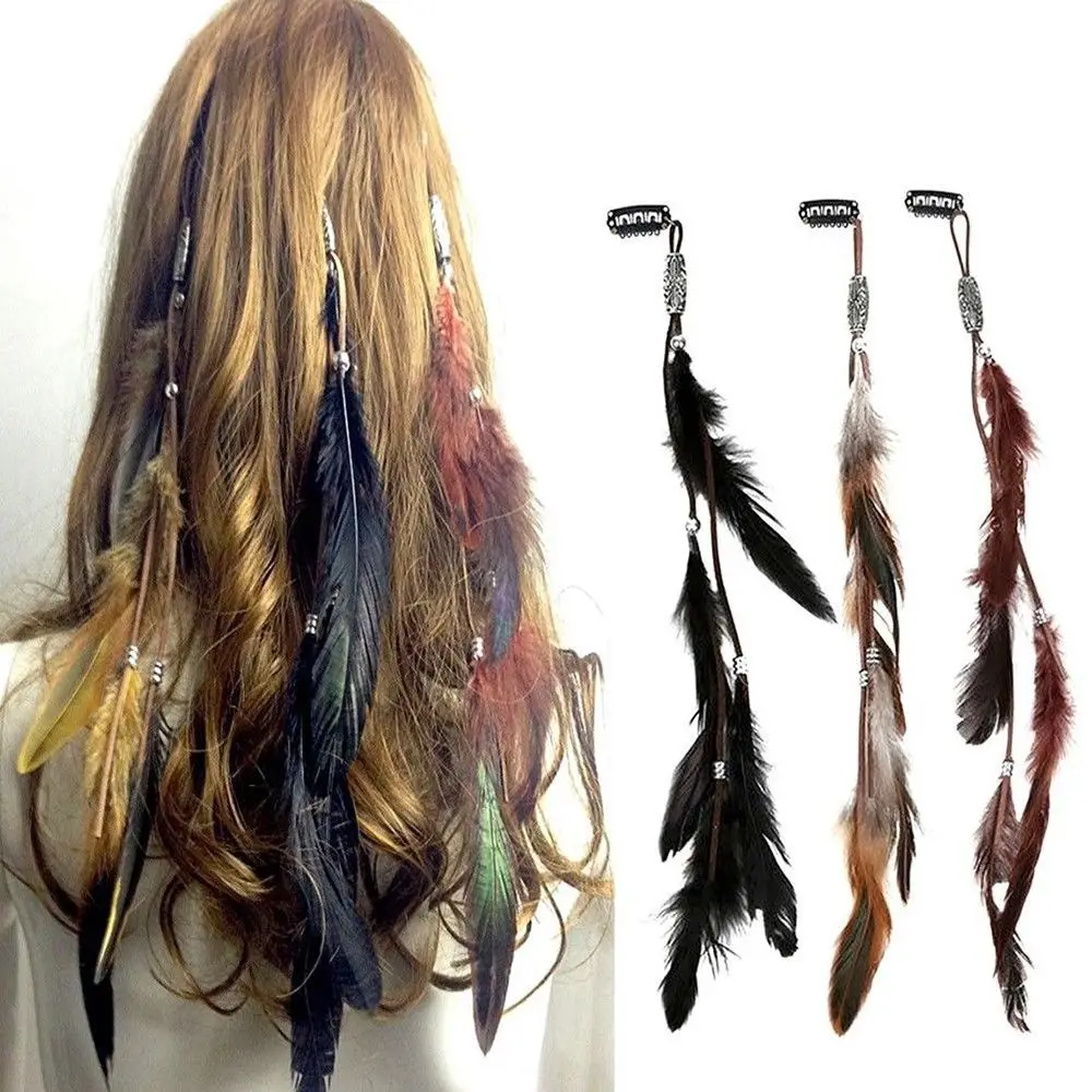 2023 New Fashionable Boho Feather Headband Wig Beaded Feather Headdress
