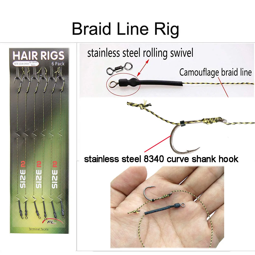 36Pcs Carp Fishing Hair Rigs Braided Thread Line With Carp Barbed Hooks Swivels Anti-Tangle Sleeves Boilies Rigs Terminal Tackle