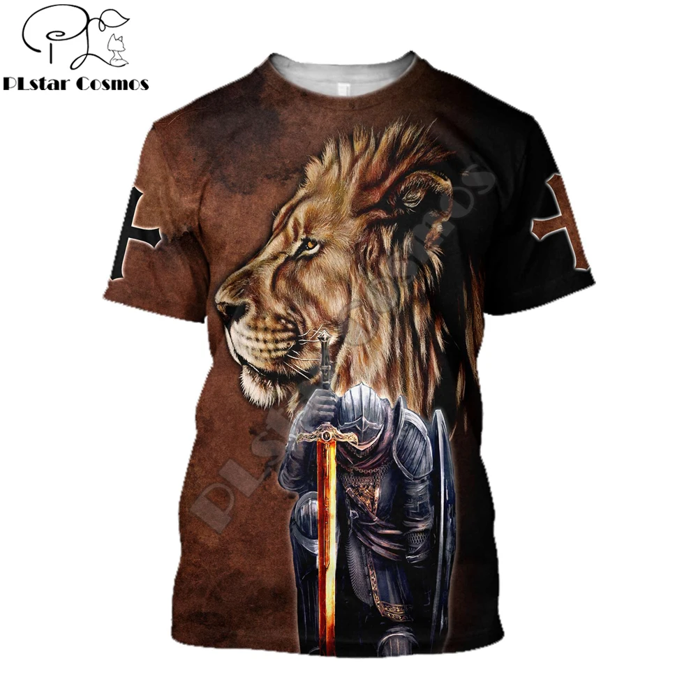 

Summer Cool Hipster Men t-shirt Lion and Knight Jesus 3D All Over Printed Harajuku Short sleeve T shirt Unisex Casual tops TX211