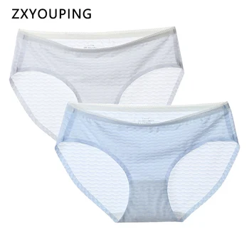 

2020 Women Sexy Panties Seamless Comfort Briefs Transparent Ultra Thin Soft Underwear Wavy Striped Ice Silk Breathable Lingerie