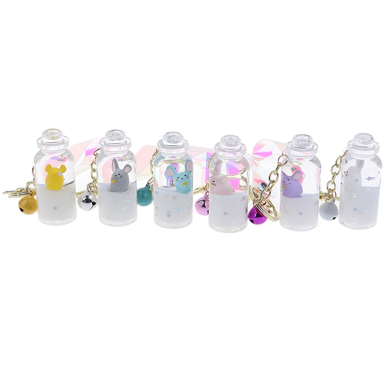 Moving Quicksand Keychain Cute Floating Mouse Key Chain Rat Keychains Creative Bag Jewelry Key Ring Car Pendant Keyring