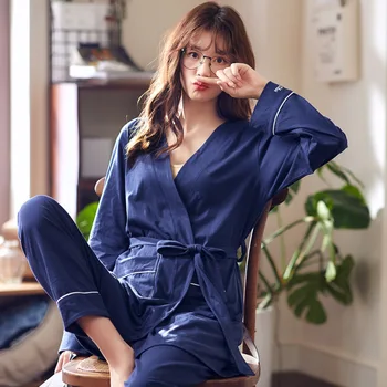 

2019 Girls Pijamas Mujer Winter Comfortable Women Pajamas Sets Long Sleeve V-neck Kimono Home Wear Serve Lovely Sleepwear Pj Set