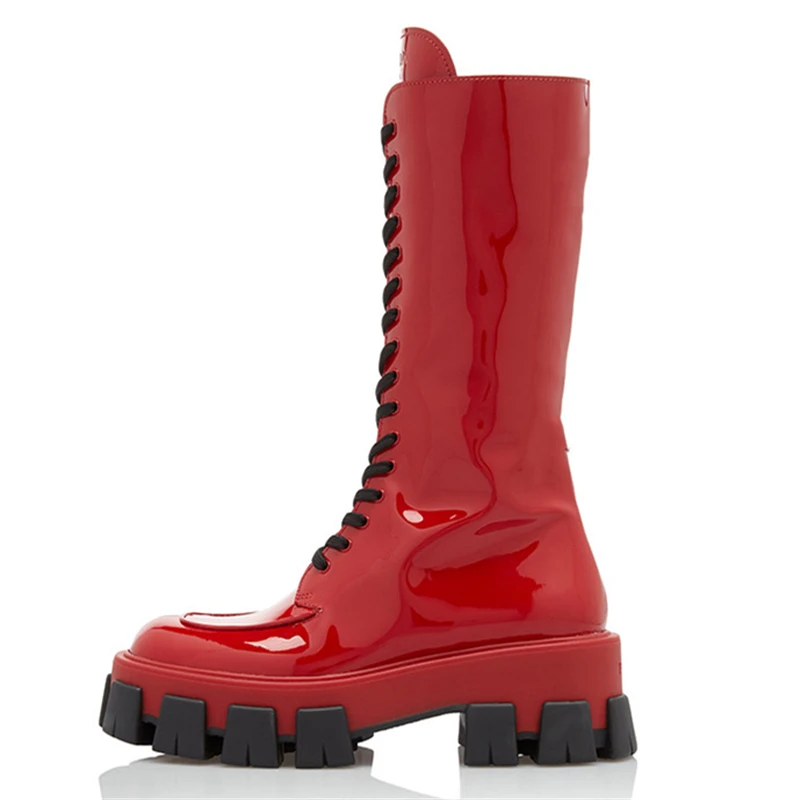 Royal Belle Knee High Boots For Women Lace Up Platform Boots Woman Motorcycle Boots Brand Designer Winter Botines Mujer