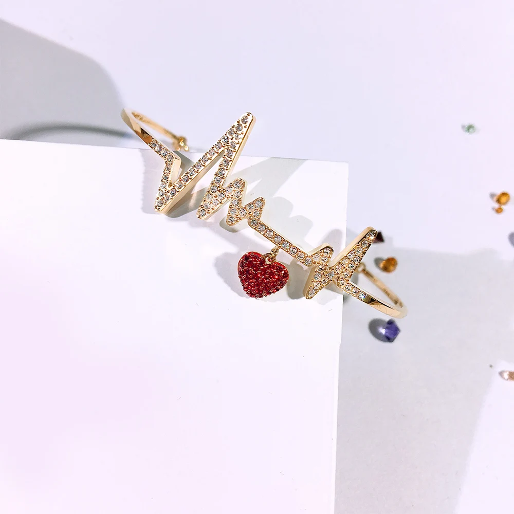 

SWA RO New OXO Red Heart-Shaped Crystal Bracelet Female Heart Pattern High Quality 1:1 For Girlfriend Romantic Birthday Gift