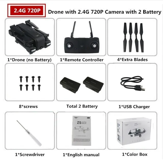 720P 2battery SJRC Z5 Квадрокоптер с HD 720 p/1080 p камера Дрон с GPS 2,4g/5g Wi-Fi Fpv высота удержания следить за мной режим Дрон Vs Visuo XS812 - Цвет: 720P 2battery