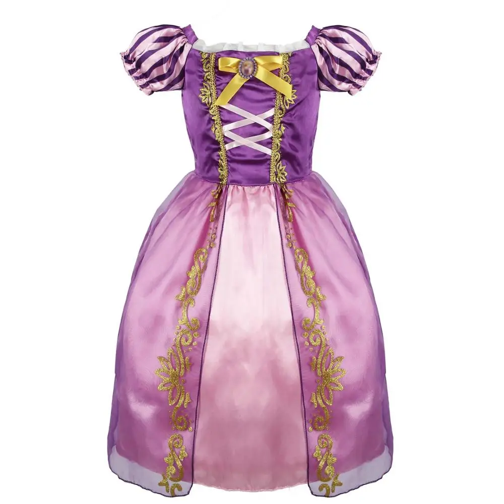 Фиолетовый Костюм Рапунцель принцессы для девочек; маскарадный костюм; нарядное праздничное платье принцессы для девочек; праздничное платье для карнавала, Хэллоуина, фотосессии; 3 - Цвет: Фиолетовый