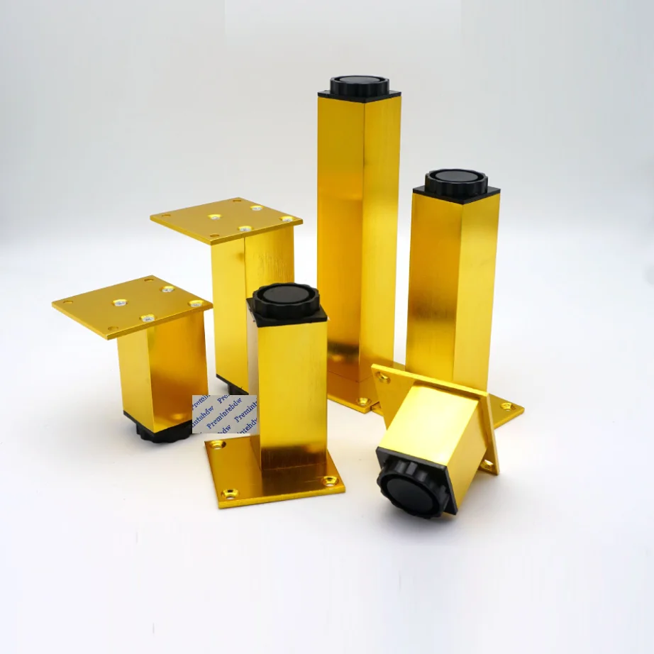 4Pcs 38*38MM Brushed Gold Aluminum Alloy Square Furniture TV Cabinet Cupboard Leg Feet With Leveling Leveler