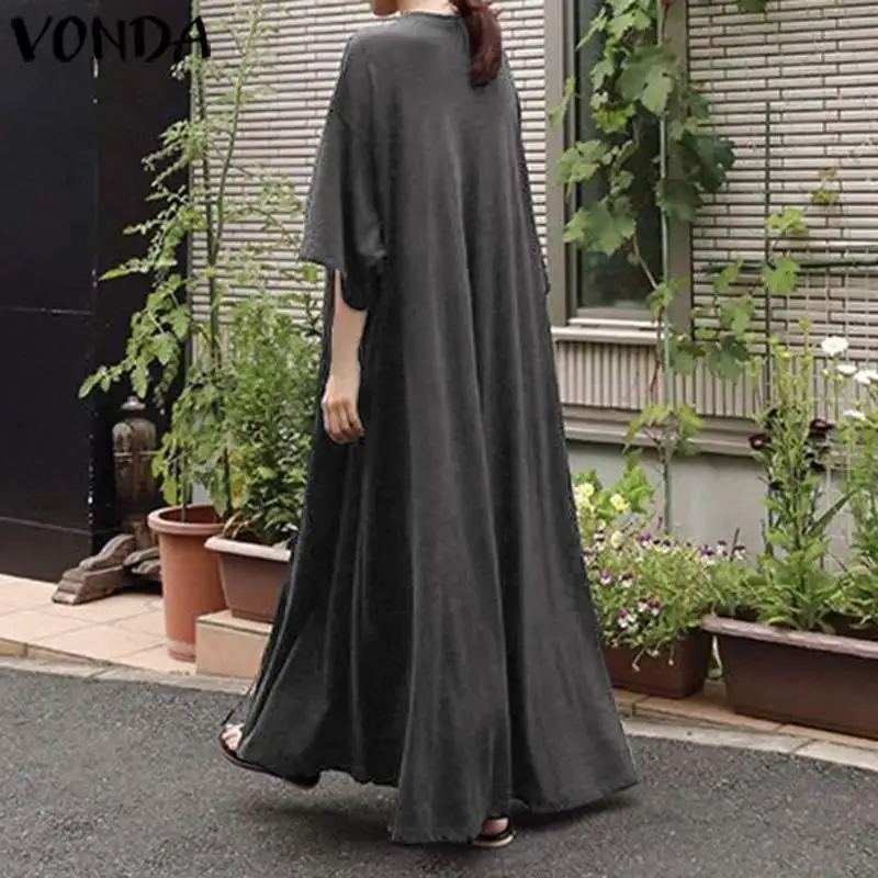 Модные женские летние сарафаны VONDA Лоскутные толстовки с расклешенными рукавами платья для женщин размера плюс длинные макси платья S-5XL