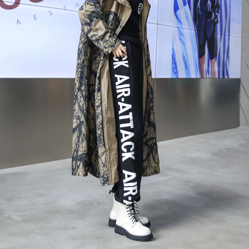 

XUXI Black,Pants,Female,Thin,Loose,High Waist,Straight,Autumn 2020,Plus Size,Fashion,Letter,Printing,Women,Harem Pants FZ2981