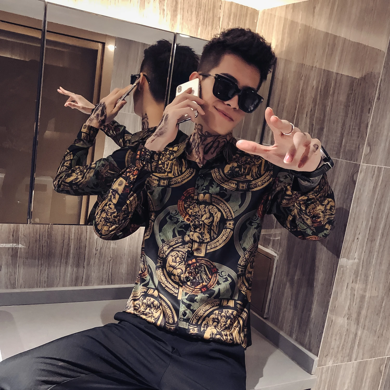 Мужские рубашки с принтом Иисуса, повседневные облегающие рубашки Camisa Masculina, дизайнерские уличные рубашки, Мужская одежда, мужская одежда, Chemise Homme
