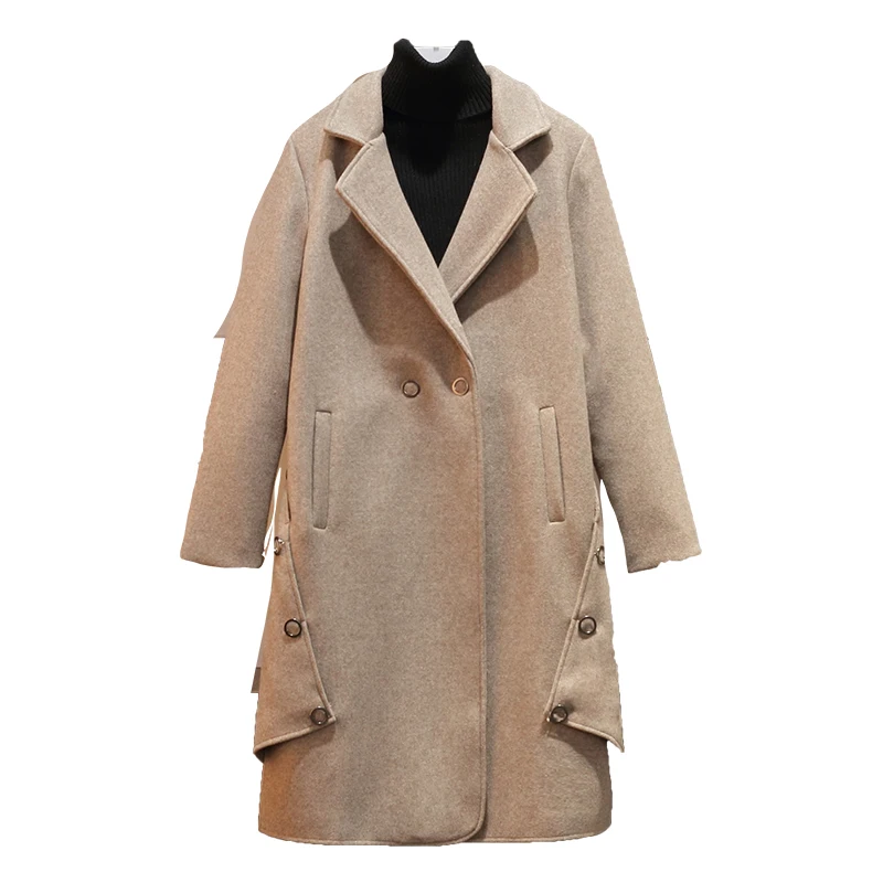 Новинка, осенне-зимнее пальто для женщин, уплотненная шерстяная куртка-кардиган, Свободное пальто, большой размер, длинный плащ, верхняя одежда, шерстяное пальто для женщин