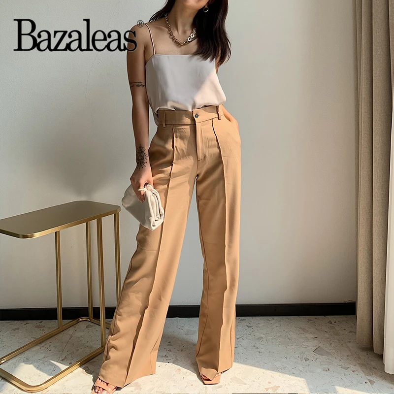 Bazaleas/комплект из 2 предметов цвета хаки; Модный женский комплект из двух предметов; Повседневный Женский костюм; Прямая