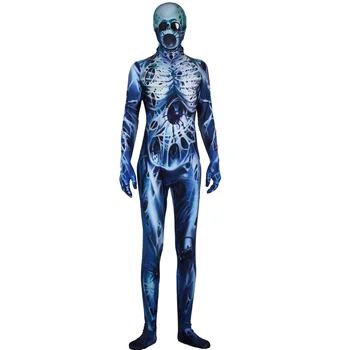 

High quality 2019 Adult Kids boys Halloween Horrible Ghost Skull Skeleton Costume Cosplay Costume Zentai Bodysuit Suit Jumpsuits