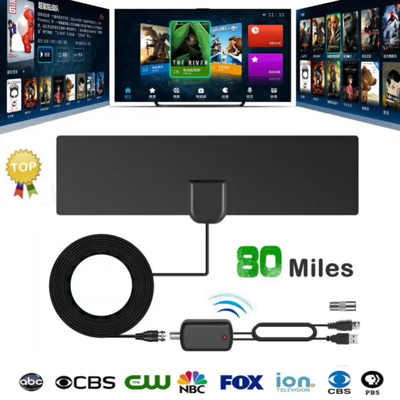 Цифровая ТВ антенна 80 милей диапазон Усилитель сигнала Усилитель HD tv Крытый 4K Горячий