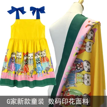 

Custom production cat printed polyester fabric cloth 145 cm width brand fashion clothing dress children fabric wholesale
