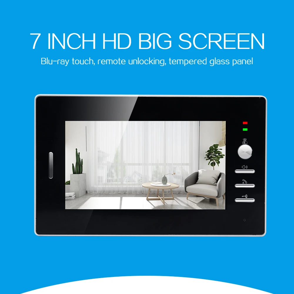 Проводной видеодомофон 7 "видео домофон HD камера Поддержка разблокировки, мониторинга, двухсторонний домофон для домашнего офиса