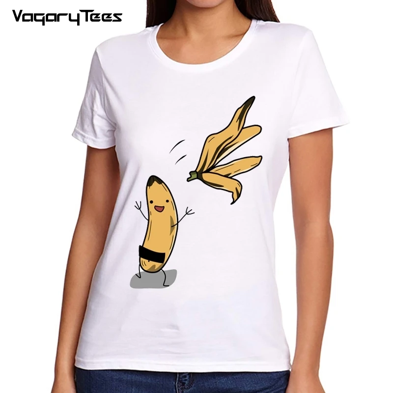 ZTebiElao8d Funny Cartoon Naked Banana Print Women T-Shirt Short Sleeve Round Neck Tee Top Easy to Match