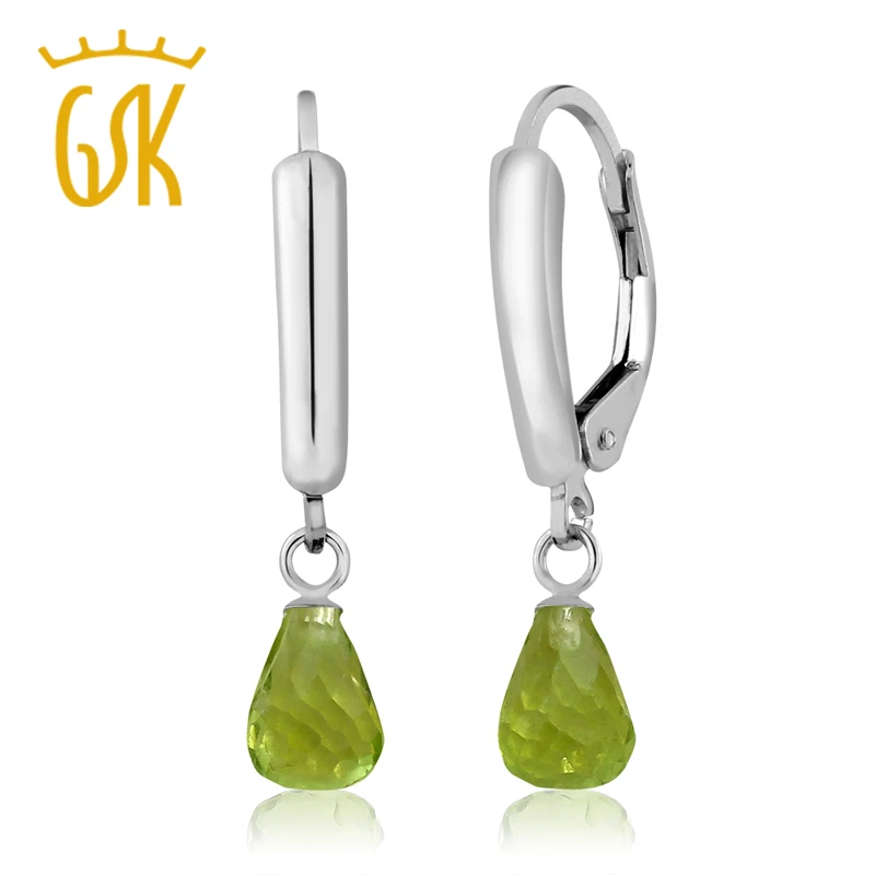GemStoneKing 2,70 карат 7x5 мм бриолет Натуральный Зеленый Перидот женские серьги классические 925 пробы серебряные серьги