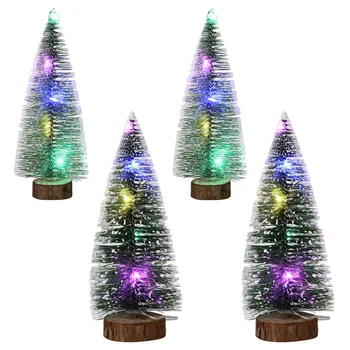 

4PCS Beautiful Table Decor Pines Desktop Trees Snow Pine Trees with Light for Christmas Store Home Office