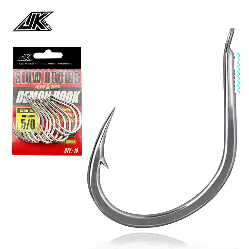 

JK 5/0 6/0 fishing hooks sea barbed Silver slow jig hooks 4X Heavy Duty head demon hook Shore Jigging for slow pitching japan