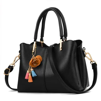 

Women's New Fashion Tassel Pendant Solid Color Ladies Handbag Elegant Trend All-match Retro PU Messenger Bag Shoulder Bag Wallet