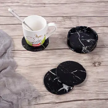 

6pcs/set PU Leather Marble Coasters Round Table Thermal Insulation Beverage Coasters Beverage Coasters For Home Table Kitchen