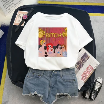 

Summer Princess spoof casual letters Harajuku short-sleeved vogue tops S-XXL loose cartoon female hip-hop couple fun T-shirt
