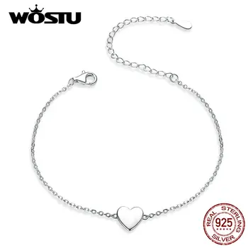 

WOSTU Hot Sale 100% Real 925 Sterling Silver Love Heart Bracelet For Women Wedding Lover Bracelets Luxury Jewelry Gifts BKB161