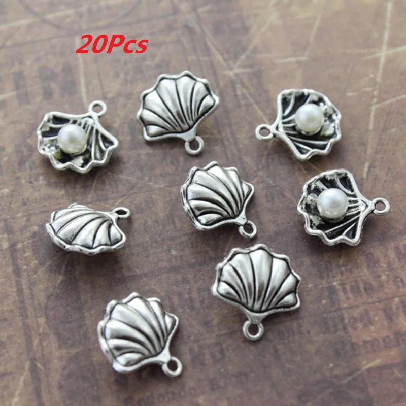 Antique Silver-20Pcs 10/20 штук DIY старинное серебро с жемчугом в раковине шармы в виде раковины Подвески украшения в морском стиле делая Висячие 15*15 мм - Окраска металла: Antique Silver-20Pcs