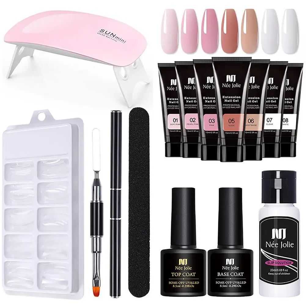 15pcs Poly Nail Gel Extension Kit UV LED Lamp False Polish Set With Art Manicure Tool | Красота и здоровье