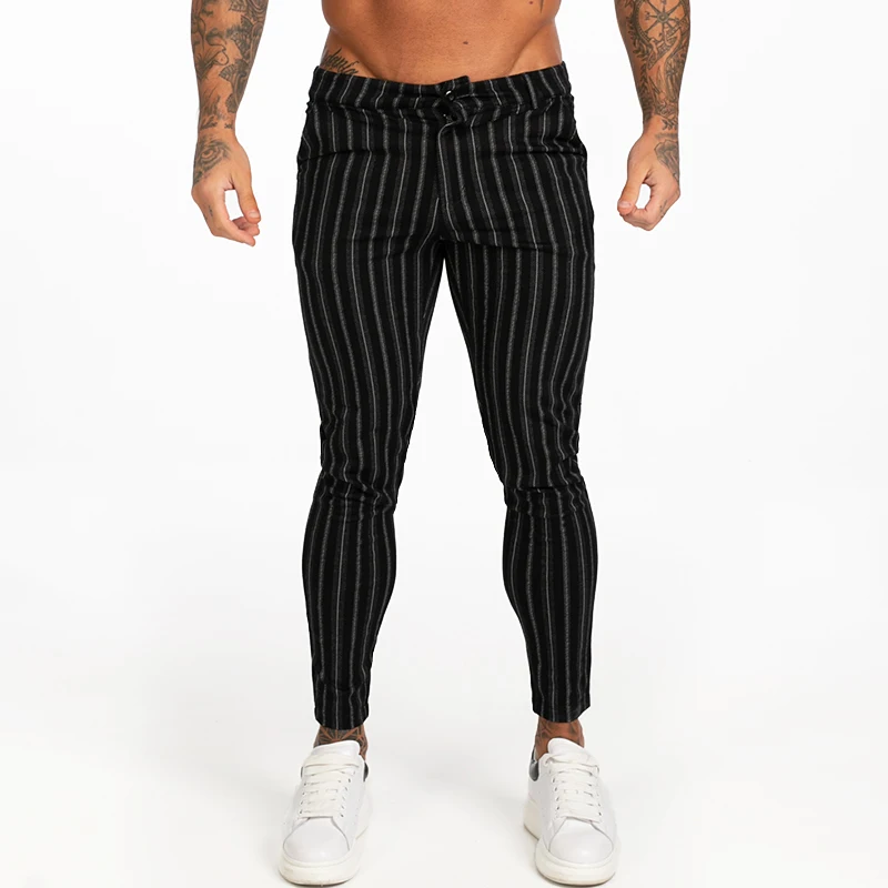 Осень-зима Для мужчин s Чино Slim Fit Черные Брюки Чинос Для мужчин эластичные штаны толстые Повседневное ботильоны плотное прилегание уличные zm385 - Цвет: thick black