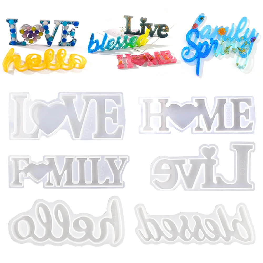 DM087 9 Styles Letter Mold LOVE HOME FAMILY Resin Molds DIY Craft Resine Epoxy Molde Silicona Letras Jewelry Making Tools dm078 2021 bleesed letter mold letras hello resina epoxi transparente resin art mold epoxy resin art for diy craft