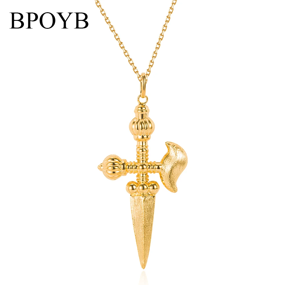 

BPOYB Sparkling Hip Hop Jewelry Dubai African Gold Color Unique Axe&Sword Pendant Chain For Women Men's crisscross Necklaces