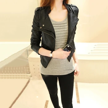 

Leather clothing Women's Jackets Locomotive Mandarin collar Slim Pu leather jacket